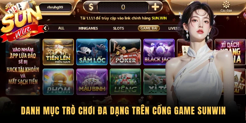 Danh mục trò chơi đa dạng trên cổng game SUNWIN